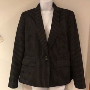 Le Suit Blazer Pinstriped Black & Tan Suit Jacket Size 10 Pockets Suit Coat NWOT
